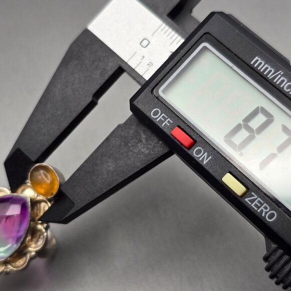 925 Silver-Plated Ring Size 7.5 VTG Glass Teardrop & Amber Cabochon Statement - Picture 11 of 14